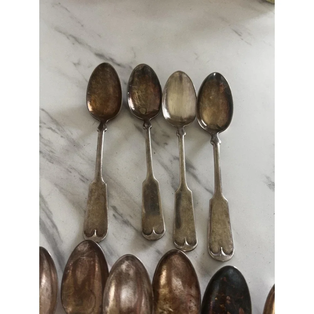 1847 Rogers Bros A1 Fiddle Pattern Spoons Silverplate Lot of 11 19th Century BxA